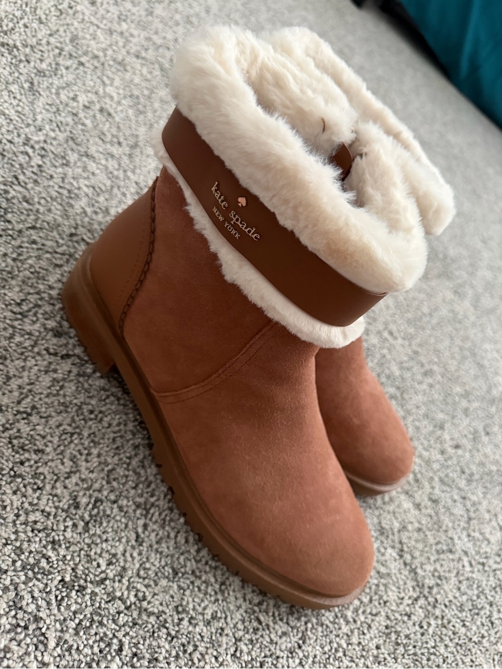 Never worn New WOT kate spade Tan Suede Faux-Fur Lined Winter Ankle Boots